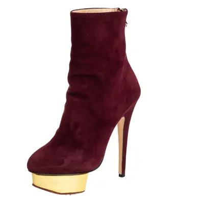 Charlotte Olympia Burgundy Suede Ankle Boots Size