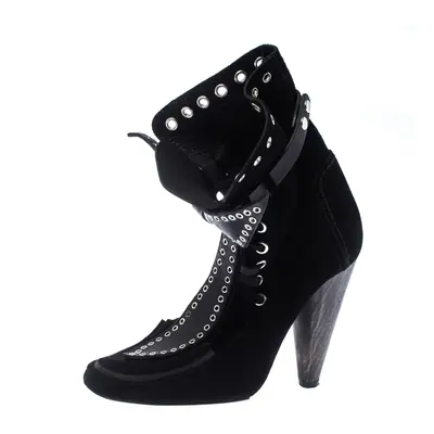 Isabel Marant Black Suede Eyelet Cut Out Bow Ankle Boots Size