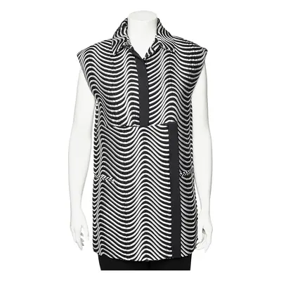 Kenzo Monochrome Patterned Jacquard Asymmetric Detail Sleeveless Jacket