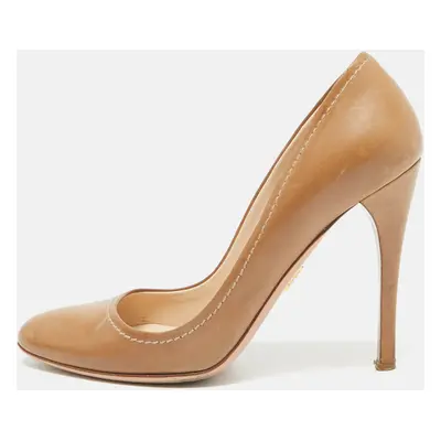 Prada Brown Leather Round Toe Pumps Size