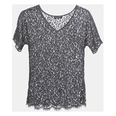 Dolce & Gabbana Grey Lace V-Neck Top