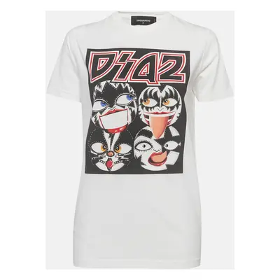 Dsquared2 White Kiss Band Print Cotton Half Sleeve T-Shirt