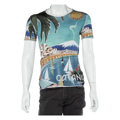 Dolce & Gabbana Blue Catania Tropical Ringer Printed Cotton T-shirt