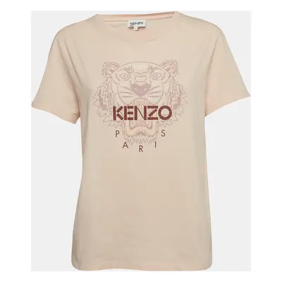 Kenzo Light Orange Tiger Print Cotton Half Sleeve T-Shirt