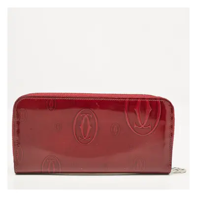 Cartier Burgundy Patent Leather Happy Birthday Zip Around Wallet