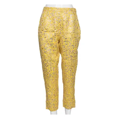 Dolce & Gabbana Yellow Lurex Floral Jacquard Cropped Pants