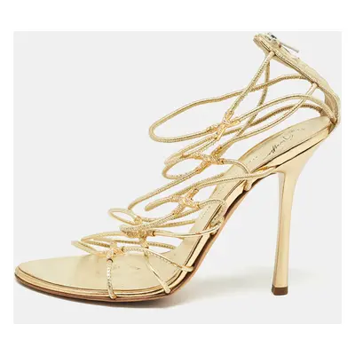 Giuseppe Zanotti Gold Leather Strappy Open Toe Sandals Size 38.5