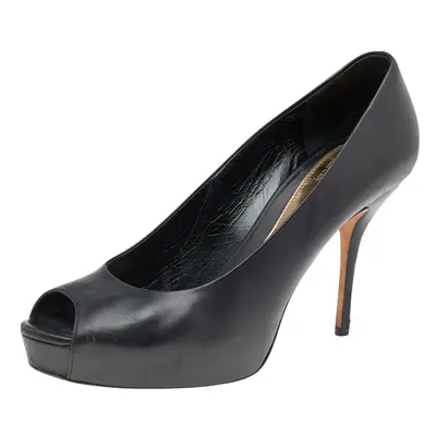 Gucci Black Leather Peep Toe Platform Pumps Size