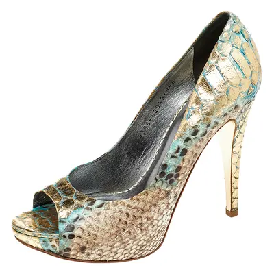 Gina Multicolor Python Leather Peep Toe Platform Pumps Size