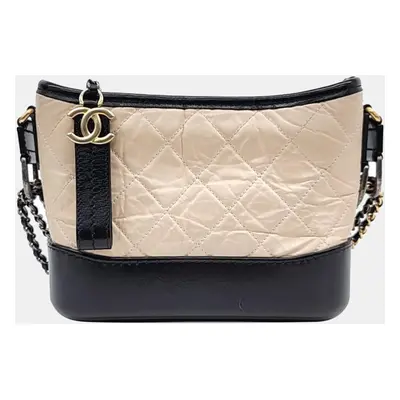 Chanel Black/Beige Leather Small Gabrielle Hobo Bag