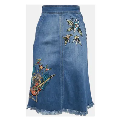 Zadig & Voltaire Blue Embroidred Denim Jamille Brode Deluxe Knee-Length Skirt