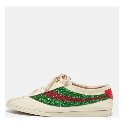 Gucci White Glitter and Leather Falacer Lace Up Sneakers Size