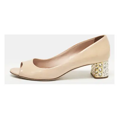 Miu Miu Beige Patent Leather Peep Toe Pumps Size 39.5