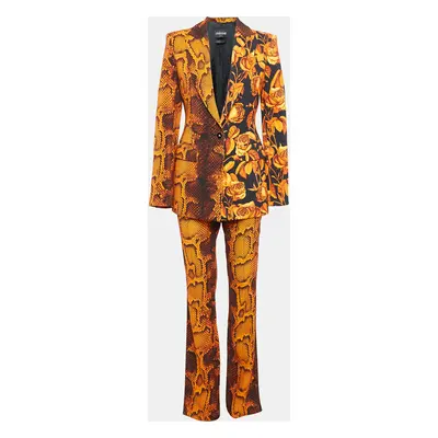 Roberto Cavalli Orange Python and Floral Print Crepe Pants Suit