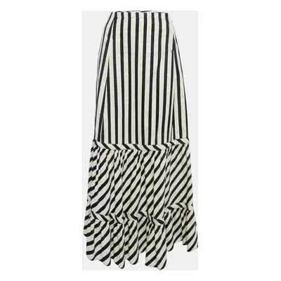 Sportmax Black/White Striped Cotton Blend Flared Maxi Skirt