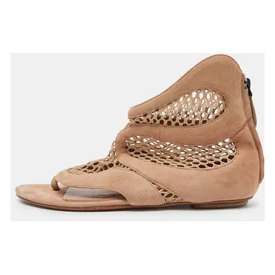 Alaia Beige Suede and Mesh Zip Thong Flat Sandals Size