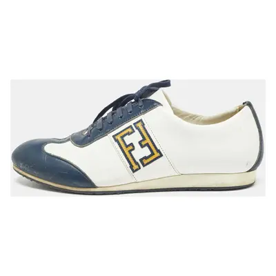 Fendi Blue/White Leather FF Logo Low Top Sneakers Size