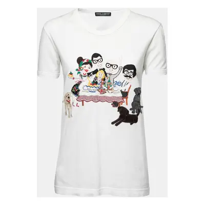 Dolce & Gabbana White Cotton Family Patched T-Shirt