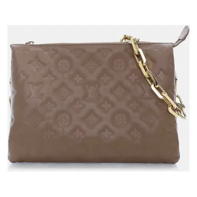 Louis Vuitton Brown Lambskin Leather Monogram Embossed Coussin PM Chain Shoulder Bag