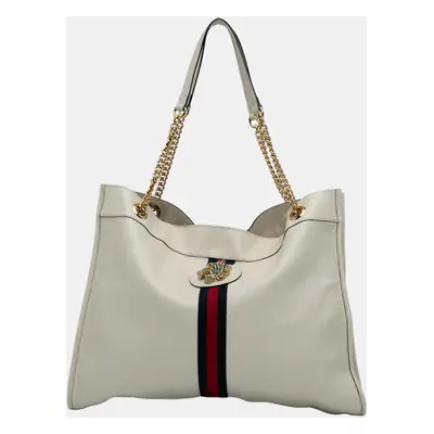 Gucci White Large Web Leather Rajah Tote