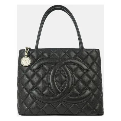 Chanel Black Calfskin Medallion Tote Handbag