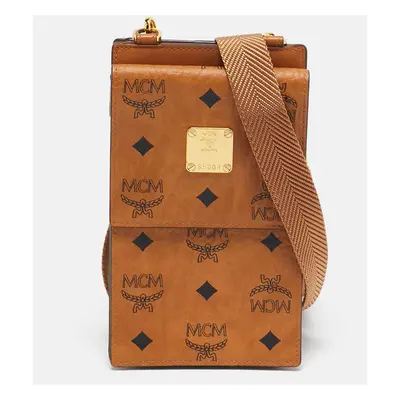 MCM Cognac Visetos Coated Canvas and Leather Phone Crossbody Bag