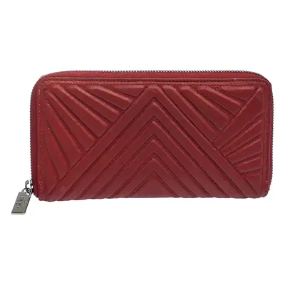 Valentino Red Coated Fabric Zip Around Wallet