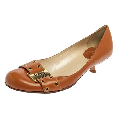 Dior Brown Leather Grommet Buckle Toe Pumps Size 38.5