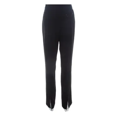 Escada Black Stretch Wool Crepe High Waist Slit Detail Trousers