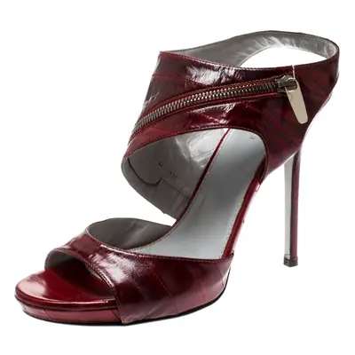 Sergio Rossi Red Eel Skin Peep Toe Ankle Strap Sandals Size