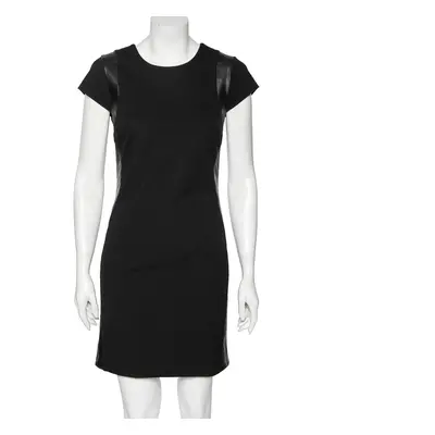 Diane von Furstenberg Black Knit Pele Leather Short Sleeve Dress