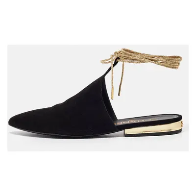 Chanel Black Suede Ankle Tie Flats Size