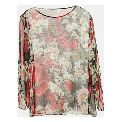 Dolce & Gabbana Black Floral Print Silk Sheer Top