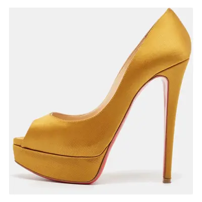 Christian Louboutin Yellow Satin Lady Peep Pumps Size 37.5