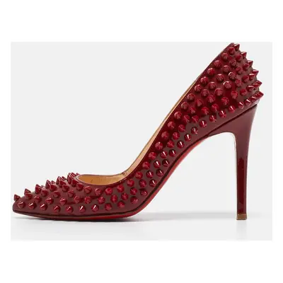 Christian Louboutin Dark Red Patent Leather Pigalle Spikes Pumps Size