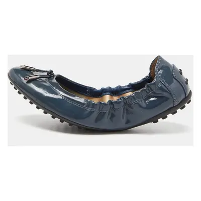 Tod's Blue Patent Leather Bow Scrunch Ballet Flats Size