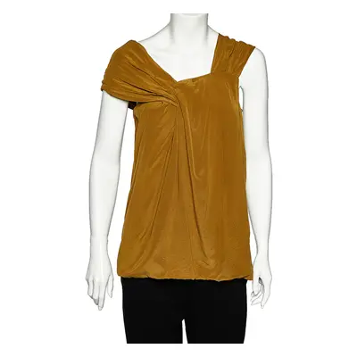 Fendi Olive Green Silk Draped Sleeve Detail Top