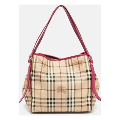 Burberry Pink/Beige Haymarket Check Coated Canvas and Leather Small Canterbury Tote