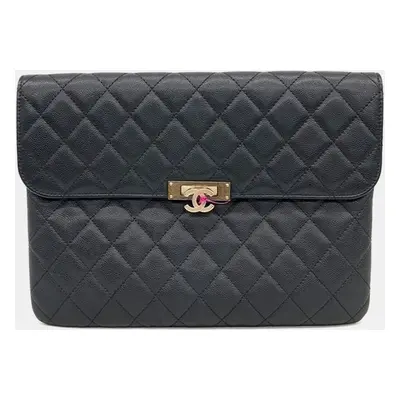 Chanel Black Caviar Quilted Medium Golden Class Pouch