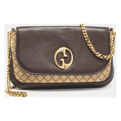 Gucci Beige/Brown Diamante Canvas and Leather GG Chain Shoulder Bag