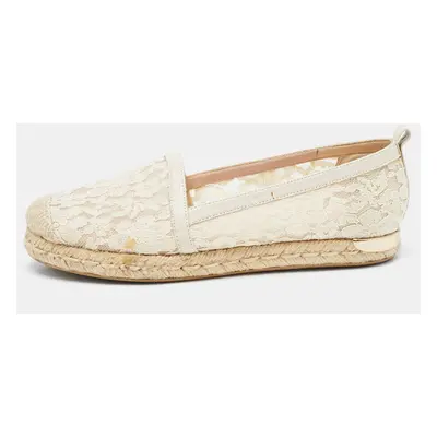 Stuart Weitzman Cream Lace and Mesh Espadrille Flats Size