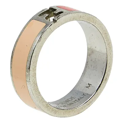 Fendi The Fendista Bi-color Enamel Silver Tone Band Ring Size