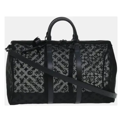 Louis Vuitton Black Mesh Keepall Bandouliere travel Duffel Bags