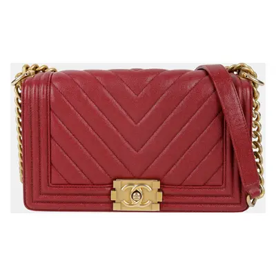 Chanel Maroon Leather Medium Boy Shoulder Bag