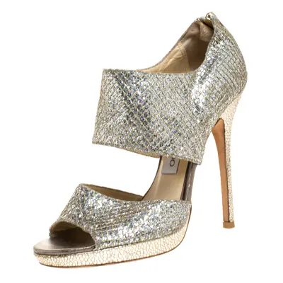 Jimmy Choo Silver Glitter Private Platform Sandals Size