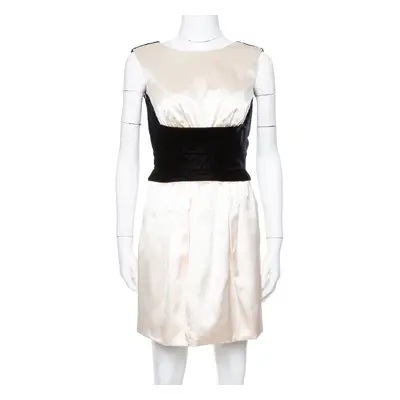 Yves Saint Laurent Cream Silk Velvet Trim Sleeveless Dress