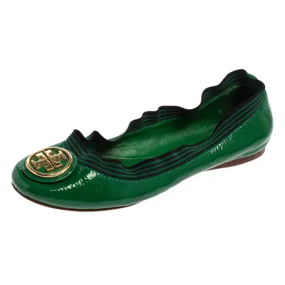 Tory Burch Green Patent Leather Caroline Ballet Flats Size 38.5