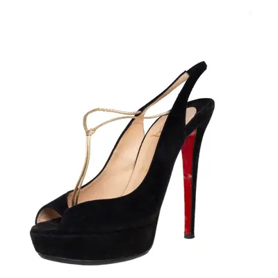 Christian Louboutin Black Suede Alta Spritney Slingback Pumps Size 38.5