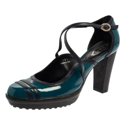 Tod's Blue Patent Leather Ankle Strap Platform Pumps Size 39.5