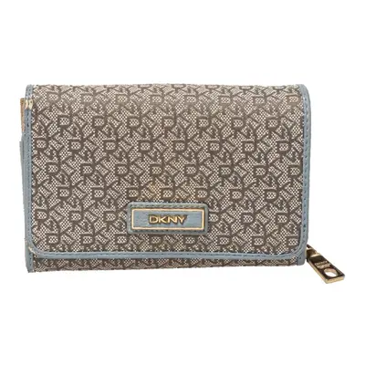 Dkny Grey Monogram Canvas And Leather Flap Wallet